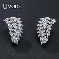 umode new fashion cz zircon feather wing stud earrings for women marquise cut crystal earrings jewelry accessories gifts ue0654
