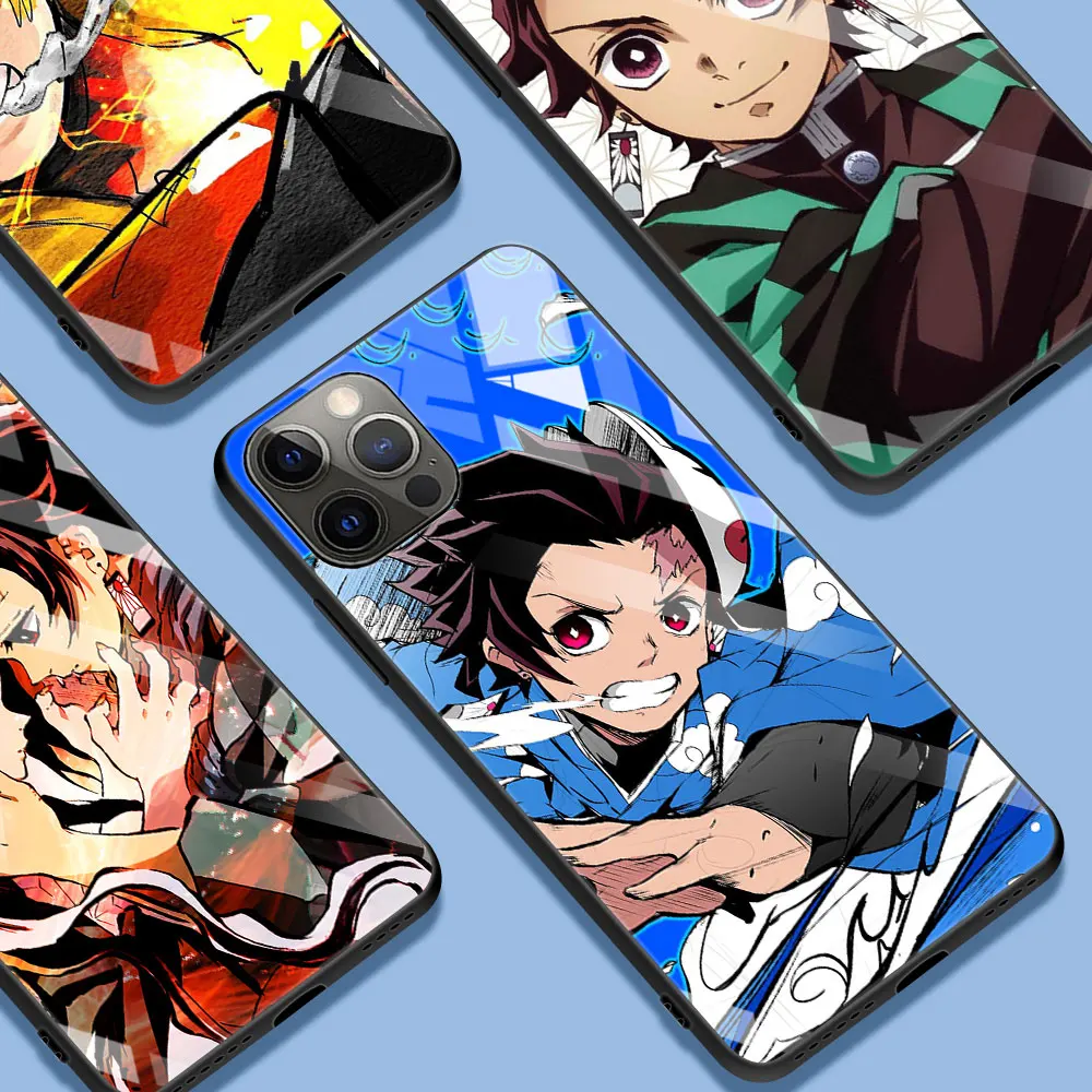 

Tempered Glass Case For Apple iPhone 13 11 12 Pro Max 7 Plus X XR XS 12Pro 12 Mini 6 6S SE Phone Cover Anime Demon Slayer Cool