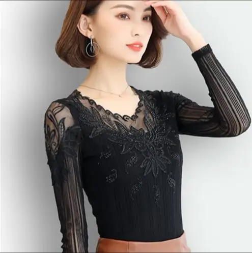 Женская кружевная блузка женские топы весна-осень элегантная блуза с длинным