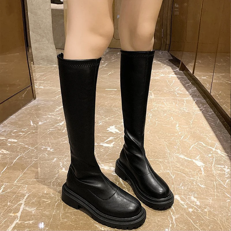 

Women Thigh High Boots Women Casual Plush Knee Boots Brand Designer Zip Ladies Leather Long Boots White Mujer Shoes 2021 Black