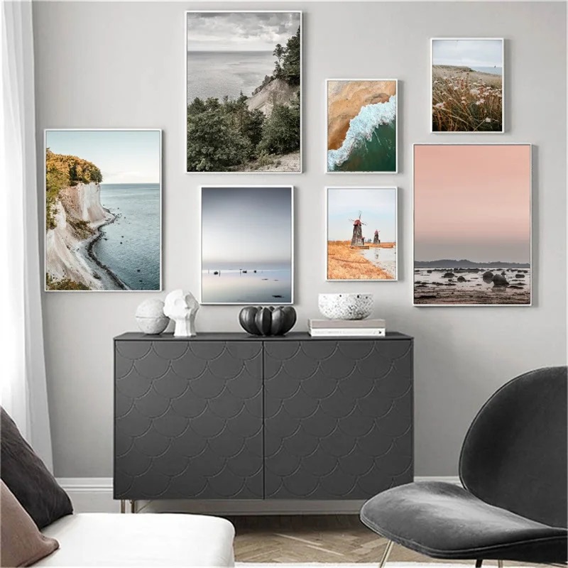 

Nordic Landscape Wall Art Autumn Natural Sea Plant Canvas Prints Painting Windmill Tropical Coast Posters Decoration Pictures