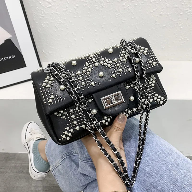 

Brand Luxury Designer Women Bags For 2021 Pearl Chains Crossbody Bags For Women Shoulder Bag Small Flap Bag Good Quality Handbag