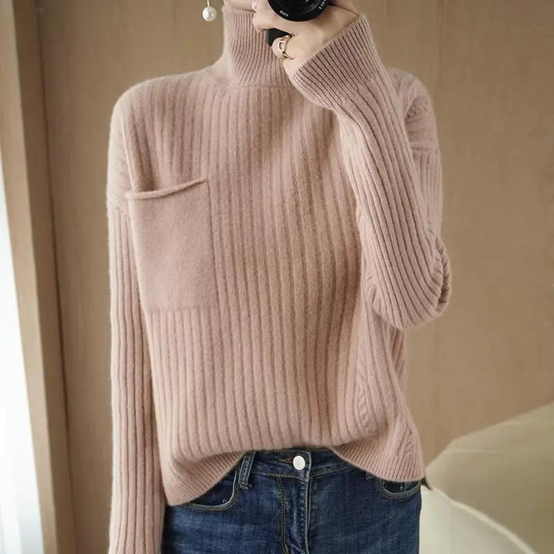 

Autumn Women Solid Hooded Sweater Long Sleeve V-neck Knitted Sweater Casual Striped Pullover Jumpers 2021 New Female Hoodies