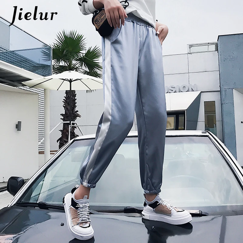 Jielur Autumn Harajuku BF Trousers for Women Loose S-XXL Fashion Candy Color Streetwear Spliced Side Stripe Harem Pants Female | Женская