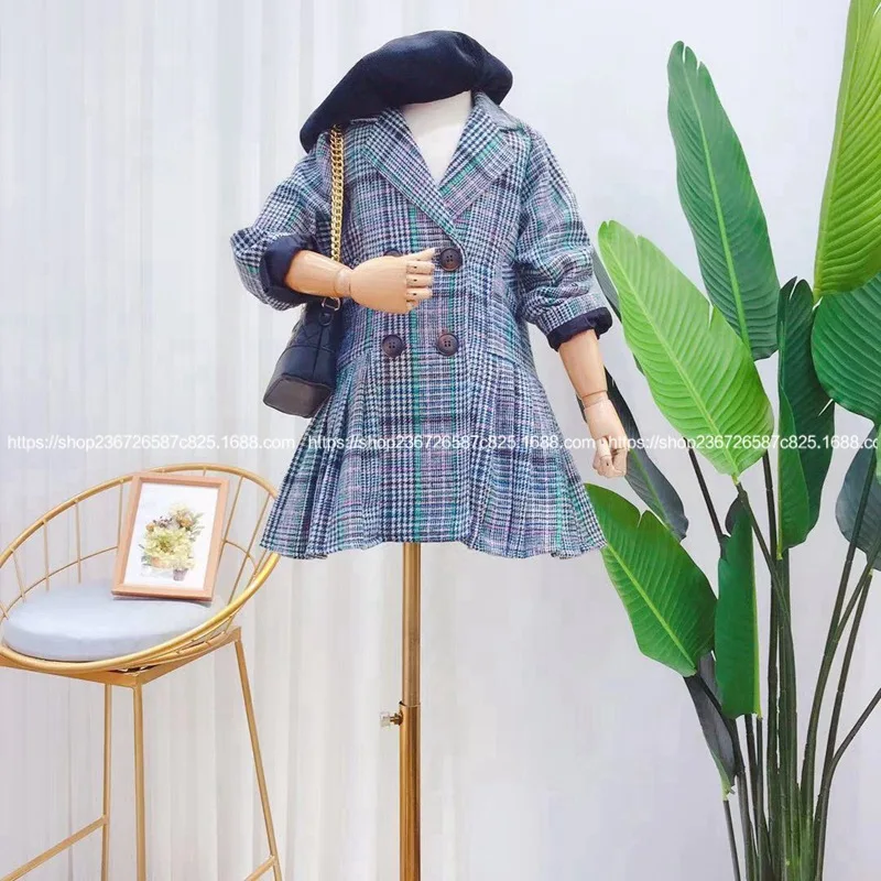 Новинка Осень-зима 2019 двубортный тонкий костюм в ретро стиле для девочек длинное