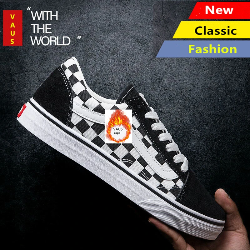 Мужские и женские мужские туфли из вулканизованной парусины в клетку с низким