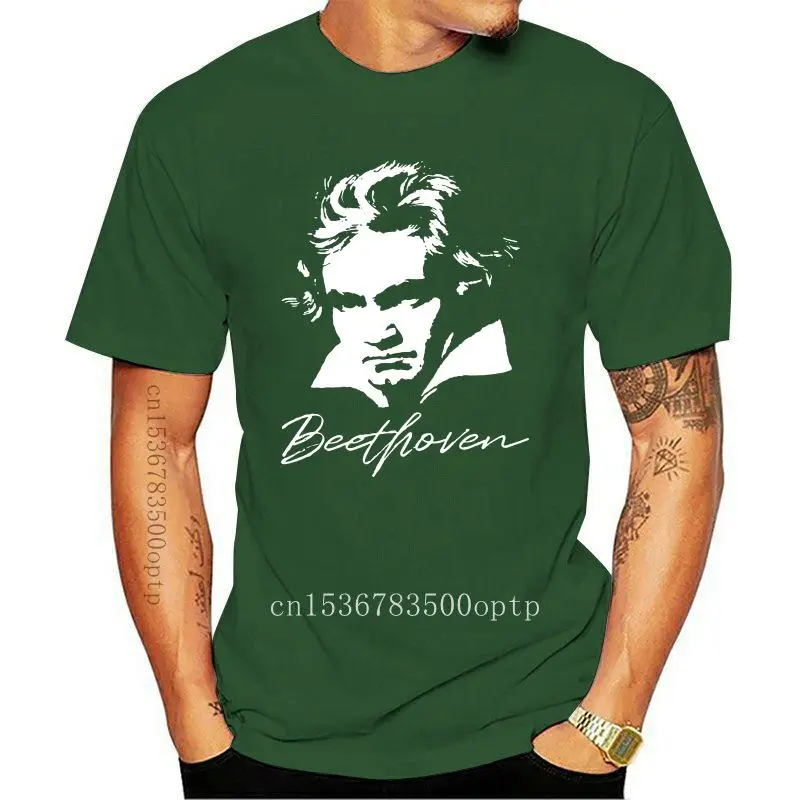 

Футболка мужская с круглым вырезом, хлопок, базовая Повседневная рубашка с рисунком ван Бетховена, музыкальный классический композитор, од...