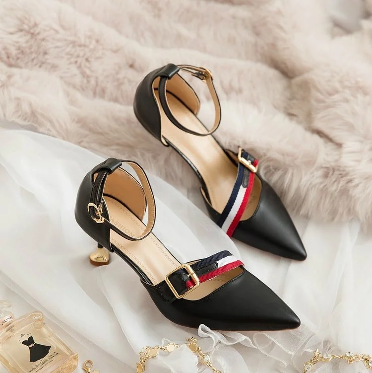 

comemore Heels Women Fashion Pointed Shallow Mouth Buckle High Heels Sexy Word with open toe Sandals Professional Women's Shoes