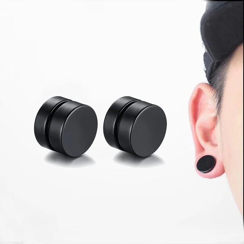 8MM MENS EARRING SET STAINLESS STEEL CIRCLE CLIP STUD EARRINGS FAKE PLUGS NO PIERCING ON JEWELRY | Украшения и аксессуары