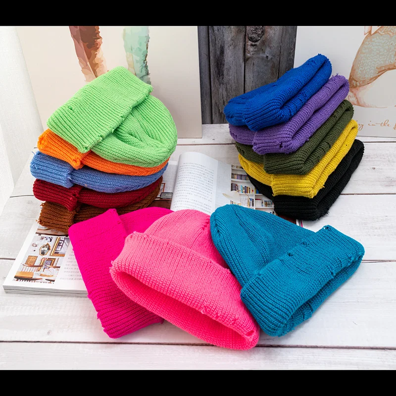 

Harajuku Skullies Knitted Hats Winter Unisex Thick Fashion Warm Hole Beanies Autumn Punk Hip Hop Men And Women Basic Cold Caps
