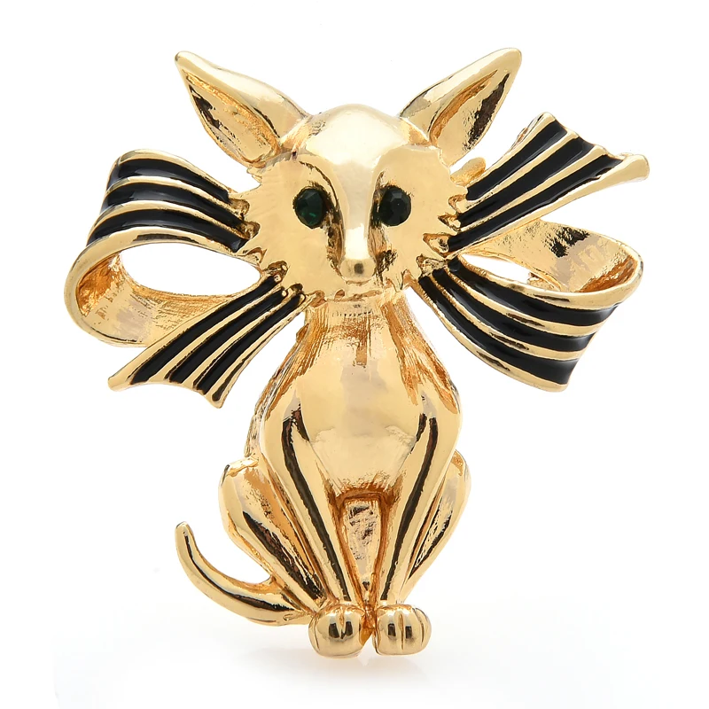 

Wuli&baby Vintage Big Bowknot Cat Brooches For Women Unisex Lovely Kitty Pet Party Office Brooch Pin New Year Gifts