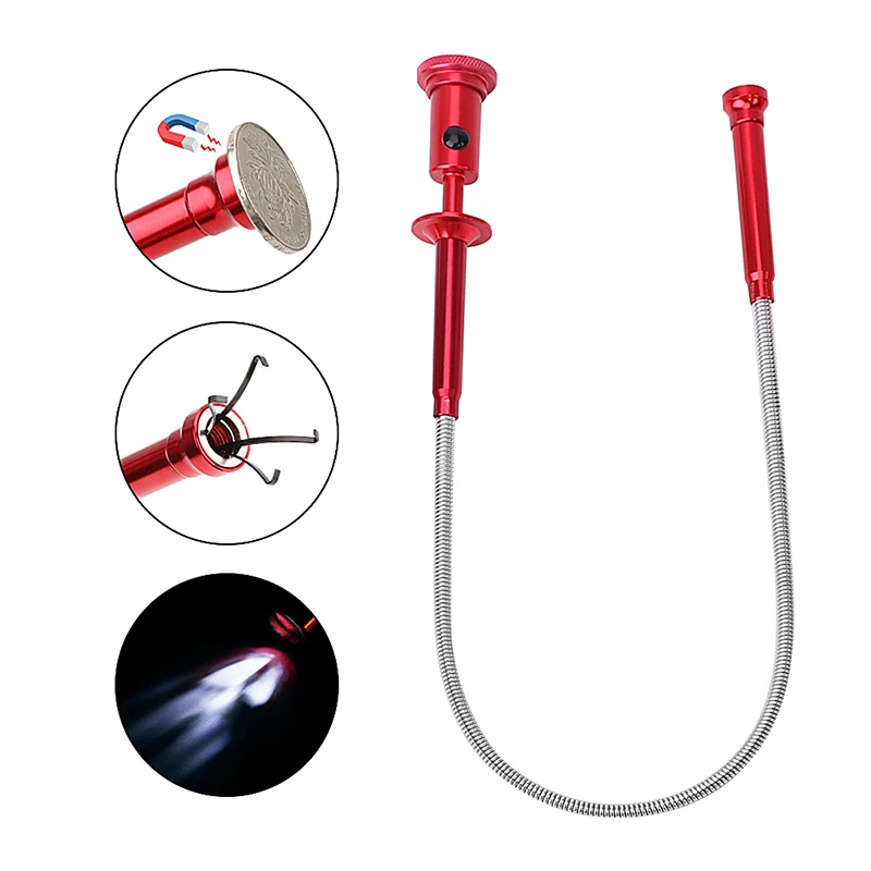 

Claw Pick up tool Magnetic LED Light Grabber Spring Red Compact Bendable