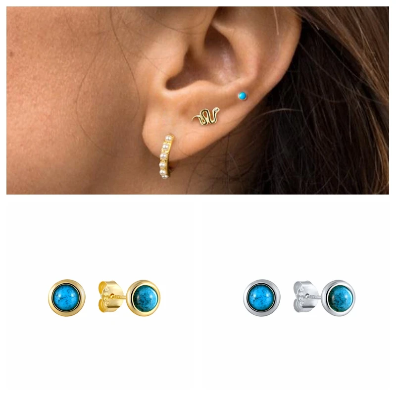 CANNER Boho бирюзовый камень маленькие серьги гвоздики для женщин Свадебные богемные