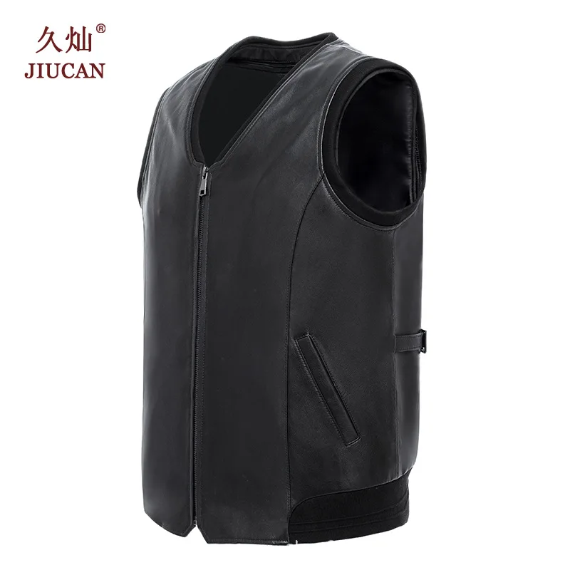 2021 мужской кожаный жилет на молнии теплый повседневный из овечьей кожи | Мужская