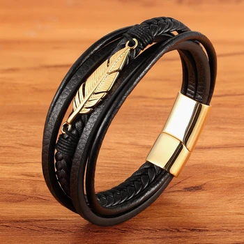 Multi-layer Leather Feather Shape Bracelet 5