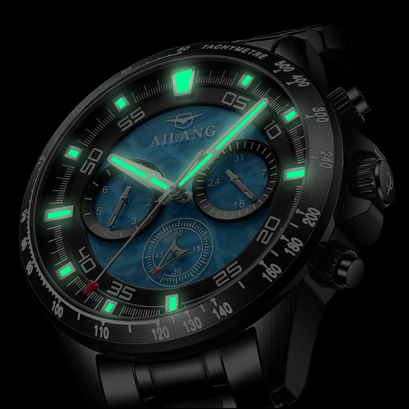 

AILANG Men's Watch Stainless Steel Metal Hollow Calendar Watch Waterproof Luminous Automatic Mechanical Leisure Sports Business