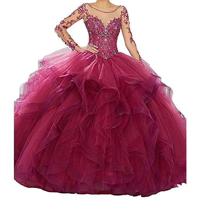 Классические платья с длинными рукавами vestidos de 15 anos пышные платья розового цвета для выпускного Бальное Платье милое бальное платье 16