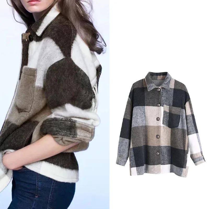 Классическая клетчатая блузка траф Za 2021 женская рубашка пальто с кисточками