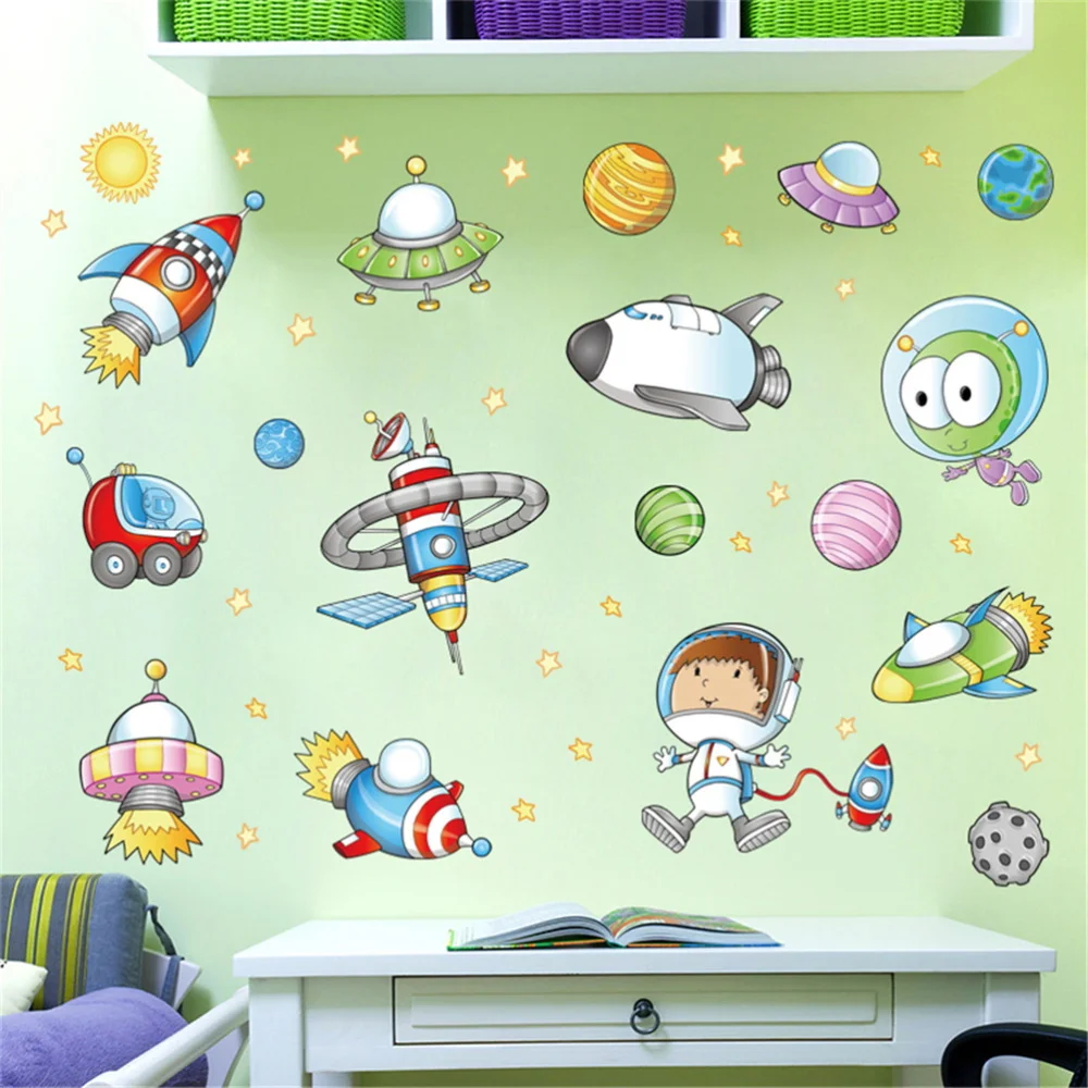 

Space Wall Stickers Kids Astronaut Spaceship Wall Decals Removable for Kids' Bathroom Toddlers' Bedroom and Nursery Rooms