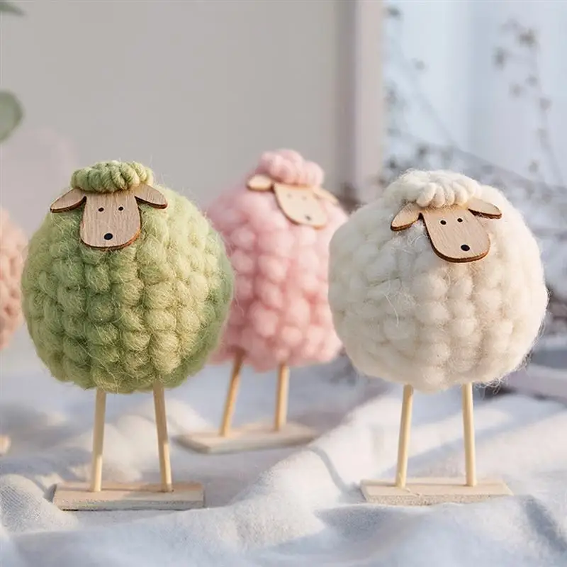 Милый ягненок DIY Войлок ремесло художественный шерсть войлок дерево лицо фигурки овец орнамент для дома шкафа телевизора украшение подарок