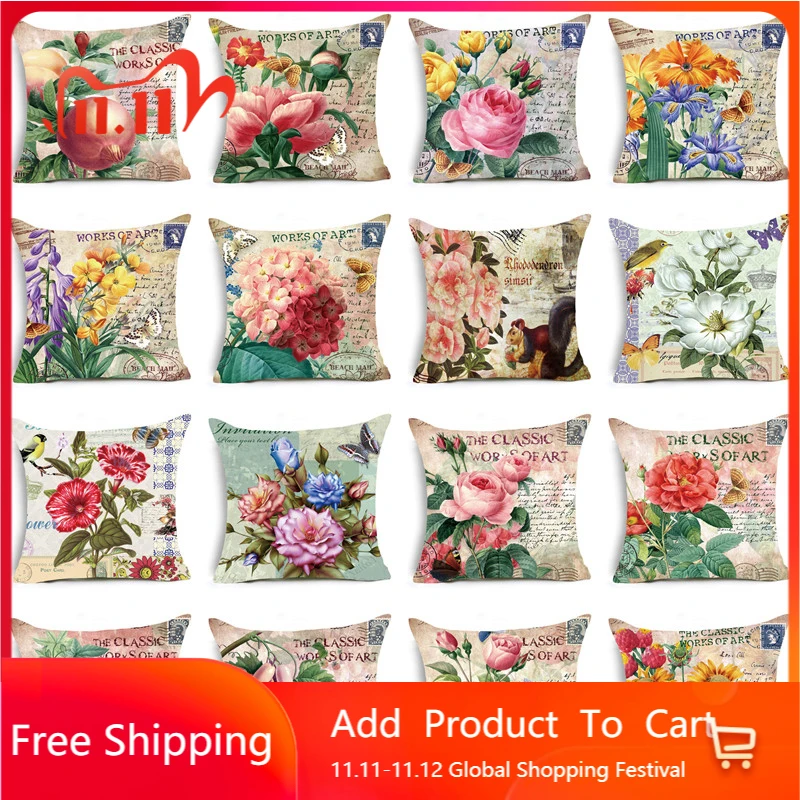 

European and American Retro Garden Pillow Cover Sofa Cushion Cover Bedside Office Lumbar Cushion Cover Large 60x60cm