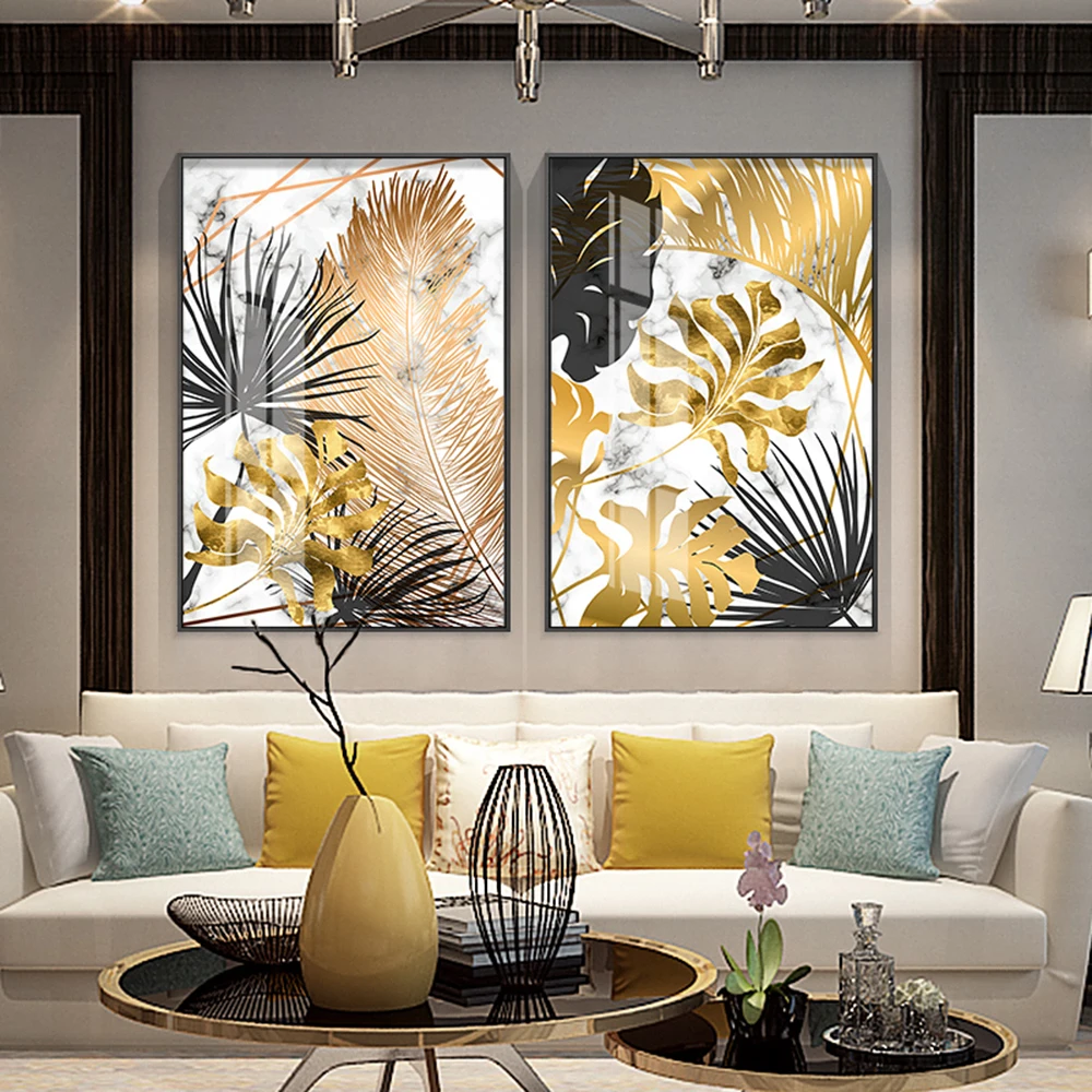 nordic wall art golden palm leaf plant canvas painting poster printing modern plant decoration graphic art house decoration free global shipping