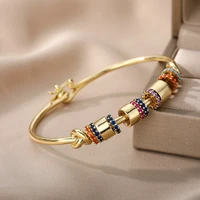 multicolor zircon round bangles for women stainless steel geometry slidable creative femme bracelets jewelry gift bijoux