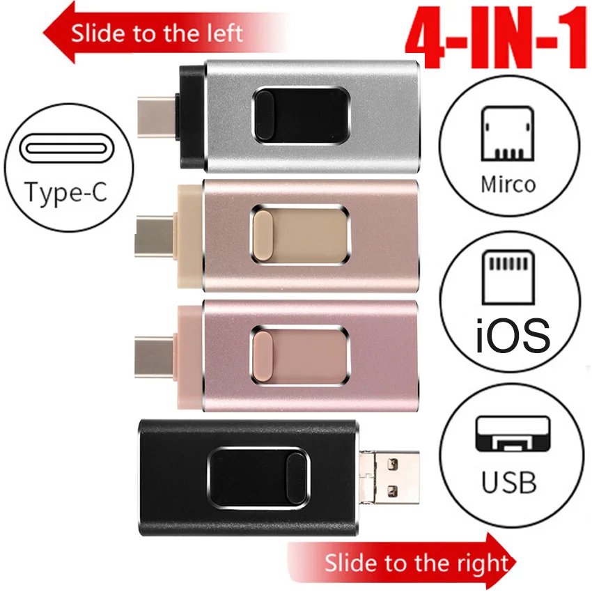 TYPE C USB Flash Drive For iPhone /Andriod Phone Usb Memory Stick With Lighning& TYPE C& USB Pendrive For iPhone 6 7 8 X XS XR