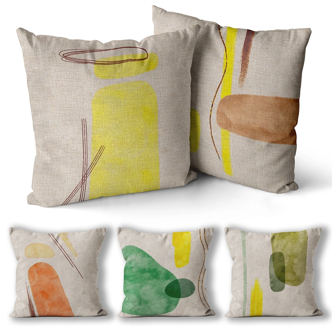 

Nordic Style Cushion Cover Green Yellow Orange Linen Throw Pillowcase Home Decor 45*45 40*40 Abstract Decoration Pillow Cover