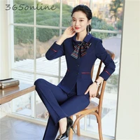 formal uniform designs pantsuits with pants and jackets coat for women business work wear professional female blazers with scarf