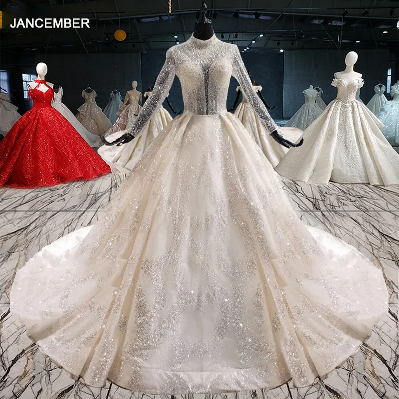 

HTL1043 простое сексуальное перспективное свадебное платье 2020 Бальные платья принцессы с глубоким v-образным вырезом и длинным рукавом с блест...