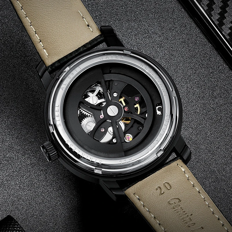 2021 Men Mechanical Watch Automatic Hollow Luxury Business Male Black Dial Sports Waterproof Leather Miesten Kello AILANG 6811LM enlarge