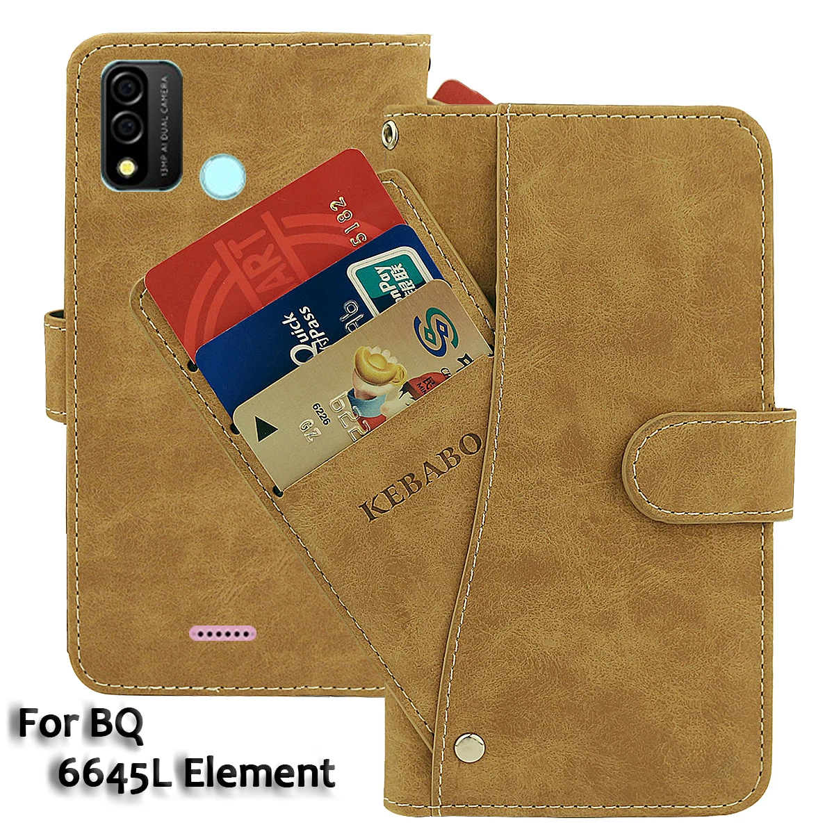 

Vintage Leather Wallet BQ 6645L Element Case 6.52" Flip Luxury Card Slots Cover Magnet Phone Protective Cases Bags