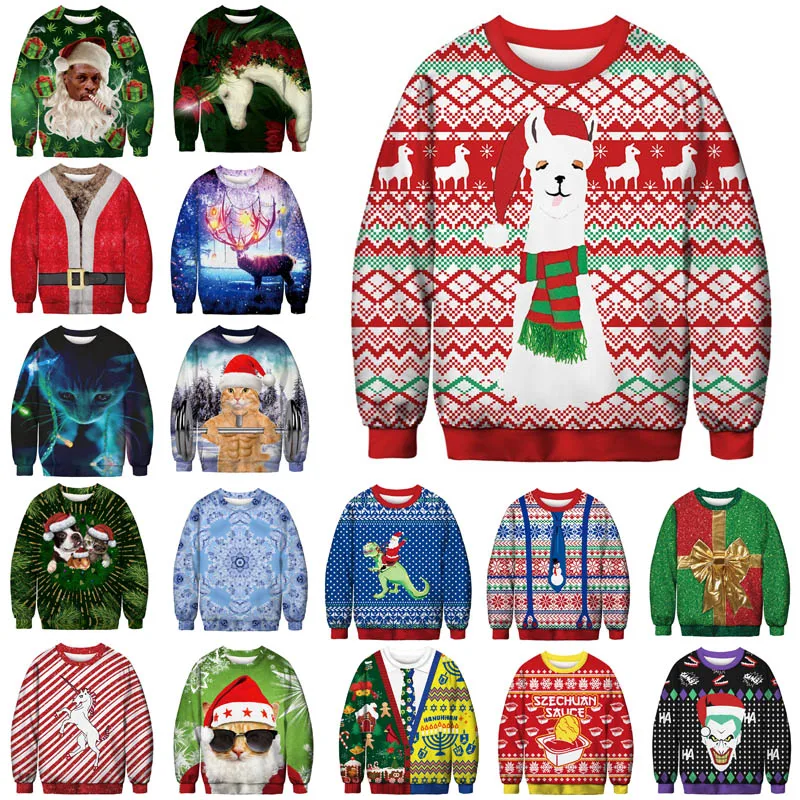 Unisex Men Women 2022 Ugly Christmas Sweater Santa Elf Funny Christmas Fake Hair Jumper Autumn Winter Tops Clothing Wholesale