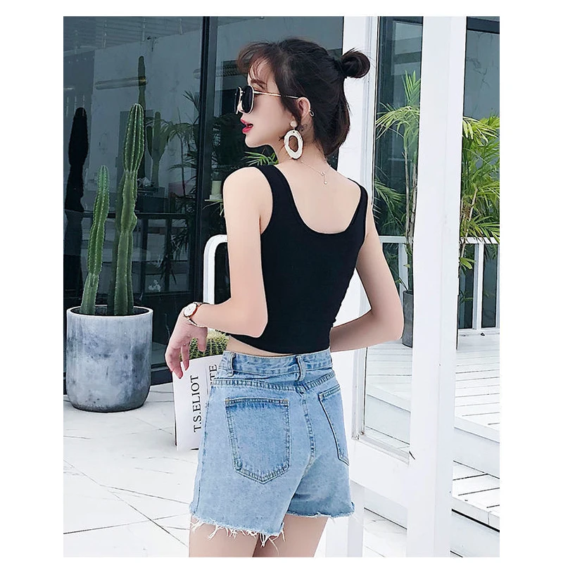 Женский короткий летний топ без рукавов с высокой талией логотипом на заказ -