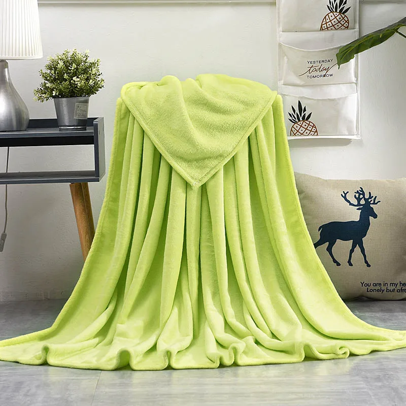 green Однотонное желтое, розовое зимнее теплое кофейное, зеленое, верблюжье одеяло для дивана, покрывало для путешествий, постельные принадлежности - Color: green