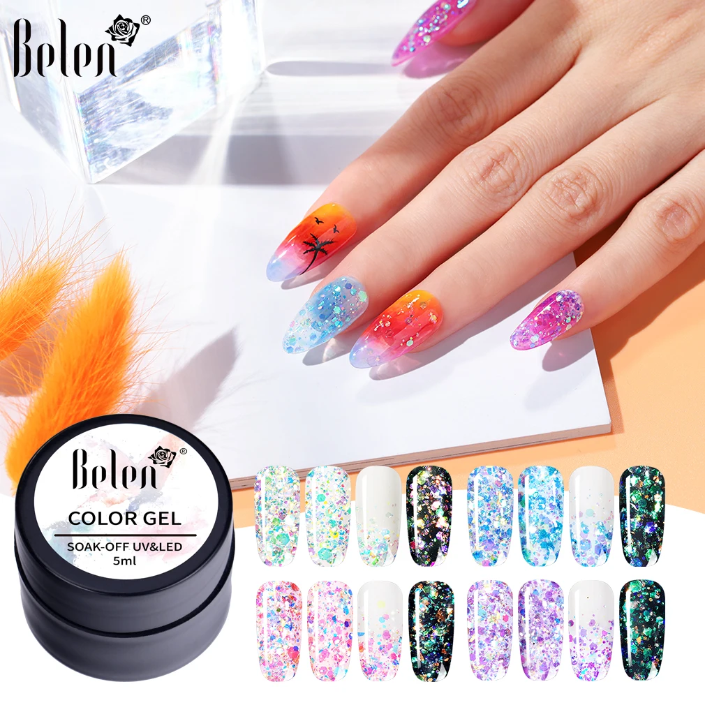 Белена Jazzy с микроблестками + Мерцание фантазия гель для ногтей замочить от УФ