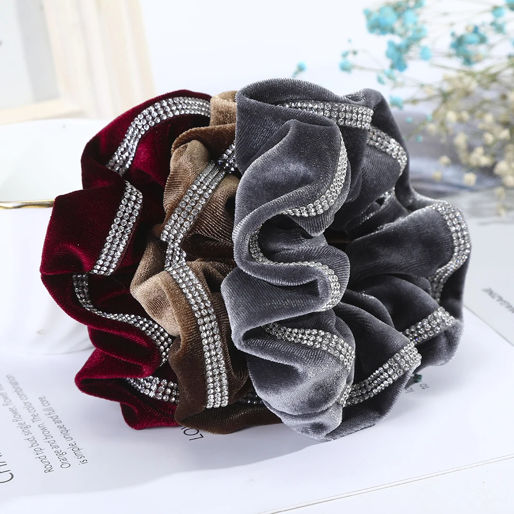 

Velvet Scrunchie Rhinestone Elastic Hair Bands For Women Ponytail Holder Crystal Hair Rope Rubber Headband Girl Hair Accessories