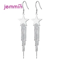 simple fashion long tassel stars shape drop earrings charm 925 sterling silver classic dangle ear for women wedding jewelry