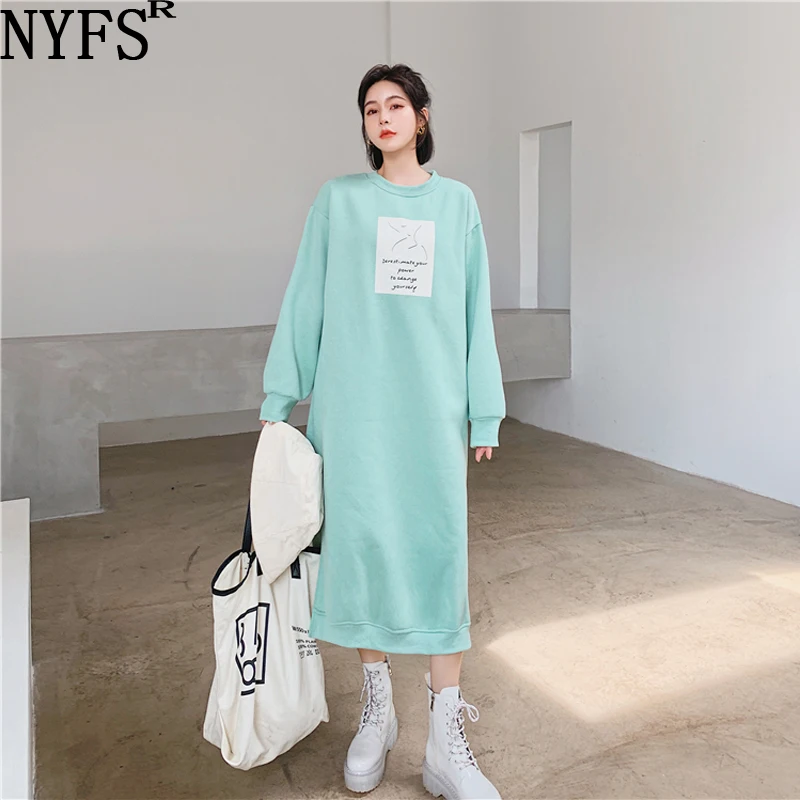 Женское платье-свитшот NYFS корейский стиль флисовое платье с длинным рукавом