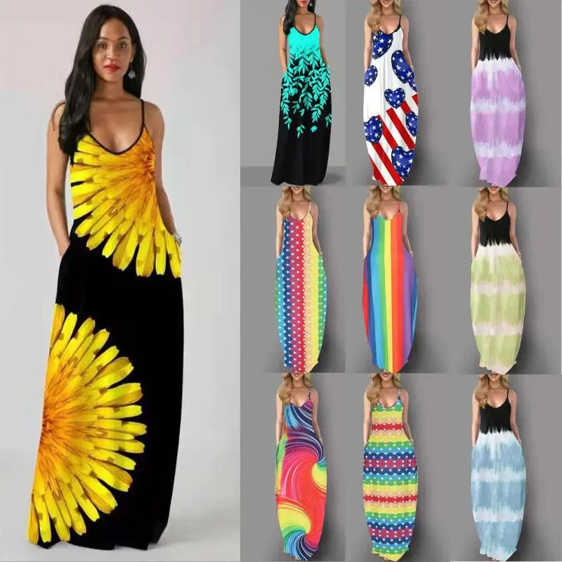 

Женское платье с градиентными полосками и карманами, повседневное свободное платье большого размера с принтом и оборками, большие размеры, ...