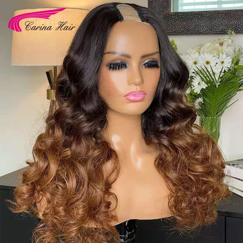 Парик плотности 180 парик с U-образной частью блонд бразильский Омбре машинной