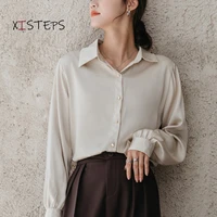loose suit shirts for women ol style work wear blouses professional chiffon shirts white beige female tops turn down collar 2021