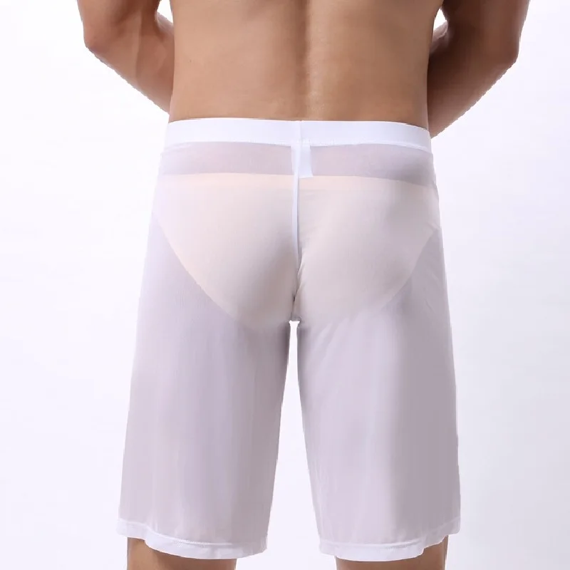 Мужские выпуклые сетчатые ажурные Длинные боксеры дышащие ультратонкие шорты