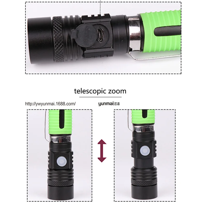 

Outdoor Night Climbing Flashlight Waterproof Lamp USB Charging Telescopic Silicone Sleeve ALS88