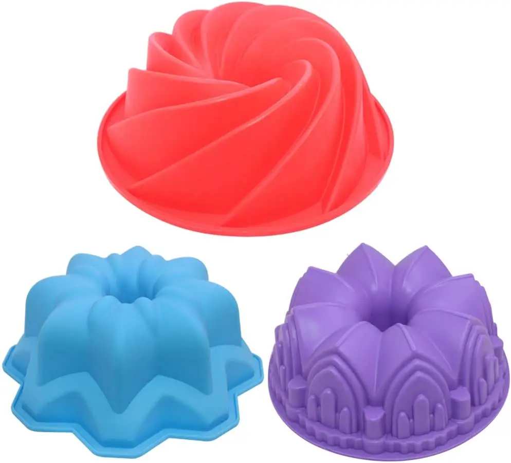 

3 Pcs Silicone Cake Bread Baking Molds Large Swirl Castle and Double Flower Cake Mould DIY Birthday Party Baking Tools