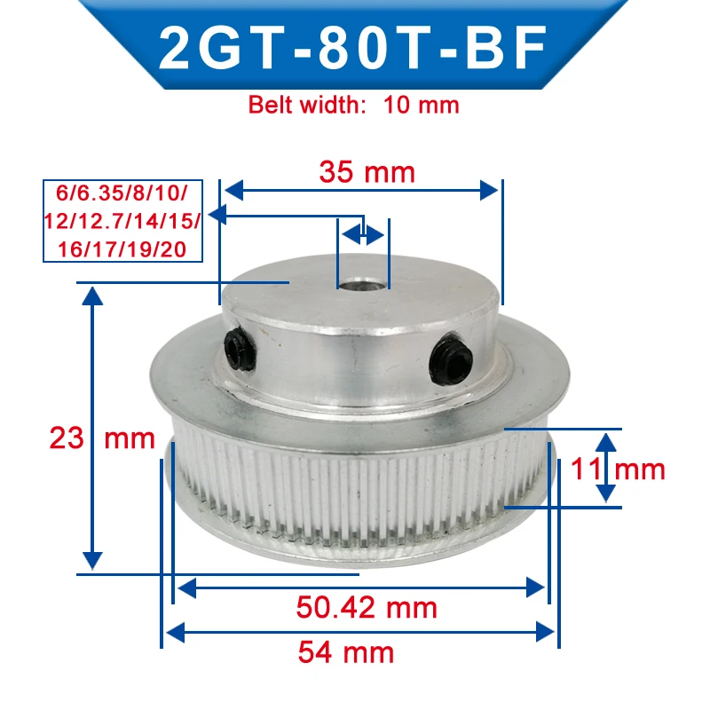 GT2-80T шкив отверстия 6/6.35/8/10/12/12.7/14/15/16/17/19/20 мм колеса матч с шириной 6/10 GT2-timing ремень
