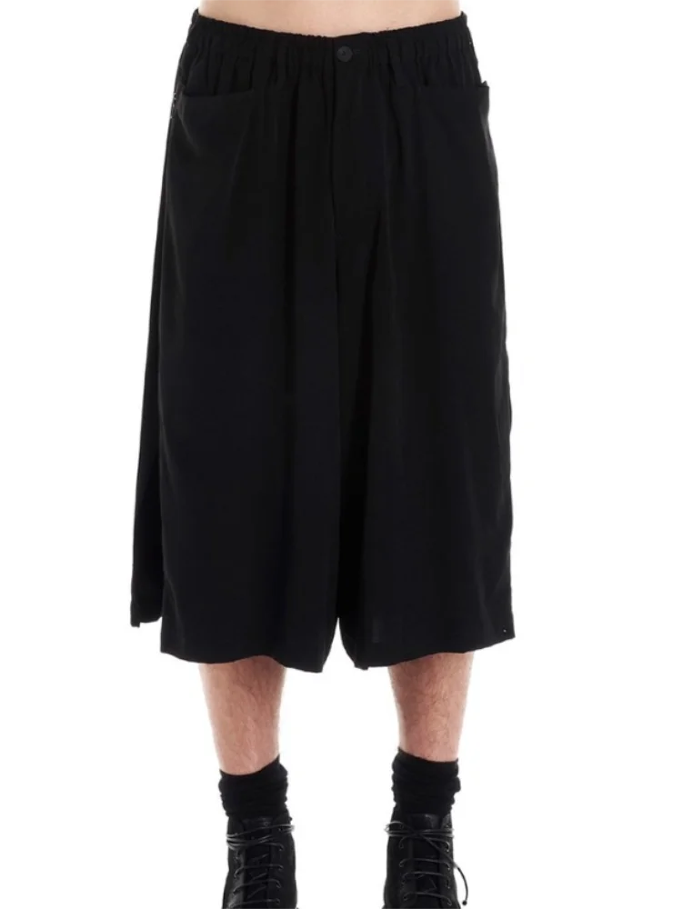 Men's new style men's shorts dark style small design zippered loose double size wide leg pants