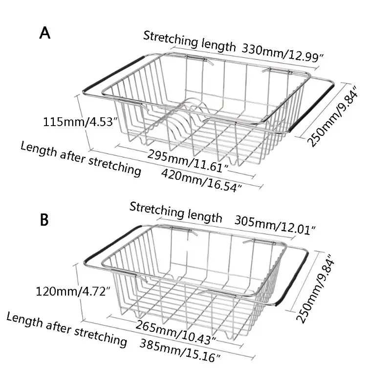 Stainless Steel Sink Drain Basket Expandable Dish Drying Rack Rustproof Drainer Fruit Bowl Holder Home Kitchen Kit | Дом и сад