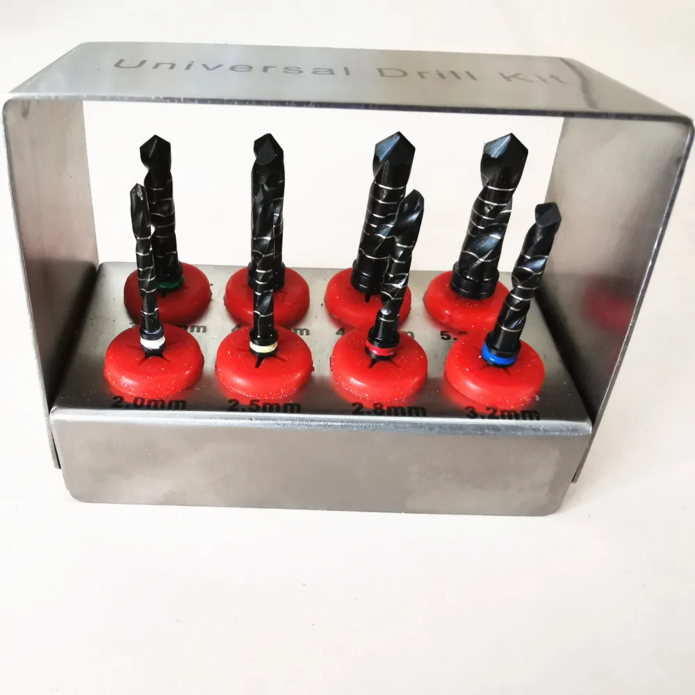 1 SET Dental Implant Drills 8pcs External Irrigation Black Stainless steel With Bur Holder Surgical Tools NEW